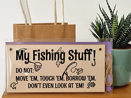 The Plum Penguin Handmade Wooden Hanging Wall Plaque My Fishing Stuff Don't Touch Funny Sign for Keen Anglers Shed Sign - Image 3
