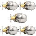 Probrico Brushed Nickel Passage Door Knobs Round Handles for Hall or Closet Knobs Keyless Hardware, 5 Pack