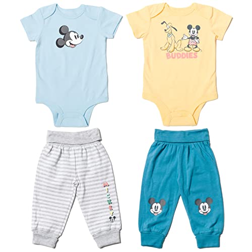 Image of Disney Mickey Mouse Pluto Baby Snap Bodysuits and Pants Newborn to Infant