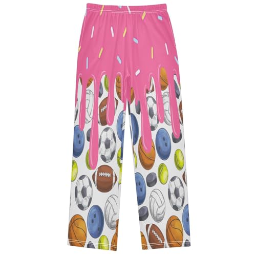 Boys Pj Pants Pink Ice Cream Ball Soft Kids Joggers Long Lounge Bottoms with Elastic Waist & Pockets 6-14 Years