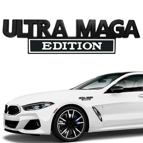 Image of Ultra MAGA Edition Emblems, Cool 3D Metal Trump Sticker Fender Badge Car Decals Adhesive, Personality Label Trunk Logo Decal Auto Body Car Exterior Embossed Decor Accessories (Black & White)