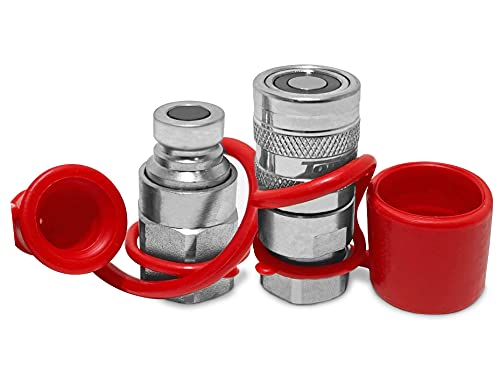 Image of TL47 3 /8 SAE Thread Flat Face Quick Connect Hydraulic Couplers Set 1 /4 body ISO 16028 with Dust Caps