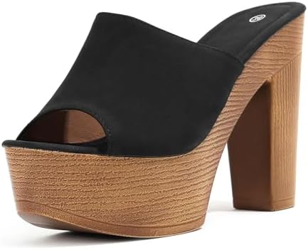 Lossarye Women's Open Toe Platform Chunky High Heel Mule Sandals Slip On Wedge Fish Mouth Slides Sandals Comfortable Dress Sandals