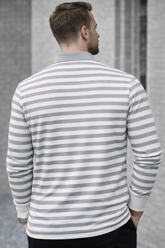 Image of Mack Jonney Men's Premium Black Striped Polo T-Shirt | Long Sleeve Cotton Blend | Casual & Smart Wear-M6752
