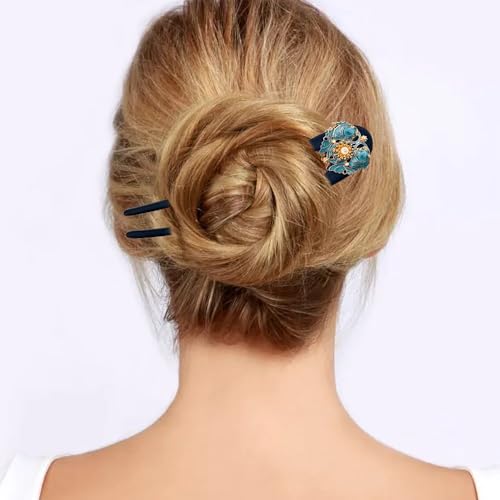 2 Pack U Shape Wooden Hair Sticks, Handmade Carved Ebony Sandalwood Hair Forks, French Hair Pins for Women Chopsticks Updo Chignon Clips for Chignon Bun Updo Hairstyle
