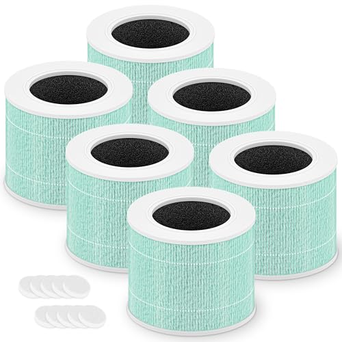Core Mini Toxin Absorber Replacement Filter for LEVOIT Core Mini and Core Mini-P Air Purifier, 3-in-1 H13 Grade True HEPA and Activated Carbon, Core Mini-RF-TX, 6 Filter & 10 Fragrance Sponge, Green
