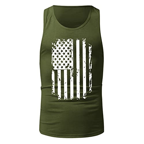 4Th Of July Graphic Tank Tops For Men Vintage American Flag Graphic Tees Summer Sleeveless Workout Athletic Muscle Cut Off Shirts Vests(Army Green,X-Large) #TOP2