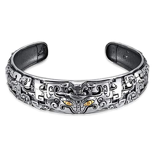 Bracelet en argent sterling 925 homme hipster : jonc ouvert rétro thaïlandais