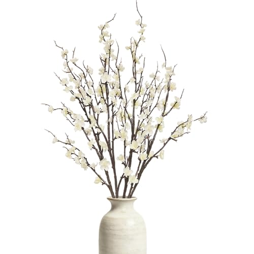 Cherica 4 Pcs Cherry Blossom Branches 39 Inch White Fake Flowers Spring Decorations for Home Decor Artificial Flowers Long Stem Branches for Vase Wedding Office Party Table Decor Centerpieces