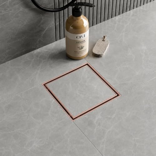 Image of Tapsa Tile Insert Floor Drain | 304 Stainless Steel | Invisible Shower Drain Channel | Shower Drain Channel |Water Drain Channel| Floor Drain with Cockroach Trap | Anti-Rust. (Rose Gold, 5X5)