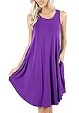peassa Womens Summer Flowy Beach T Shirt Tank Plain Dress with Pockets Purple XL