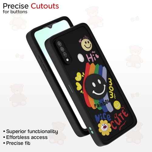 Image of Pikkme Back Cover for Oppo A31 | Soft Silicone| Cute Rainbow Smile & 3D Cartoon Flower Design | Shockproof Raised Camera Protection Bumper Case (Black)
