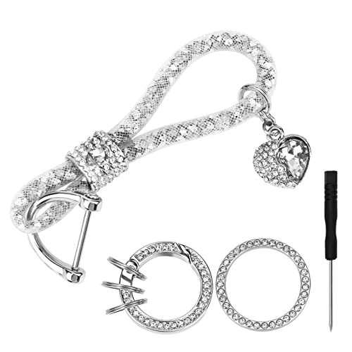 Llavero de Cristal para Coche con Anillo de Diamantes de Imitación, Pegatina para Emblema de Coche, Bling Bling Llavero de Diamantes de Imitación, Accesorio de Coche para Mujeres Niñas, Plateado