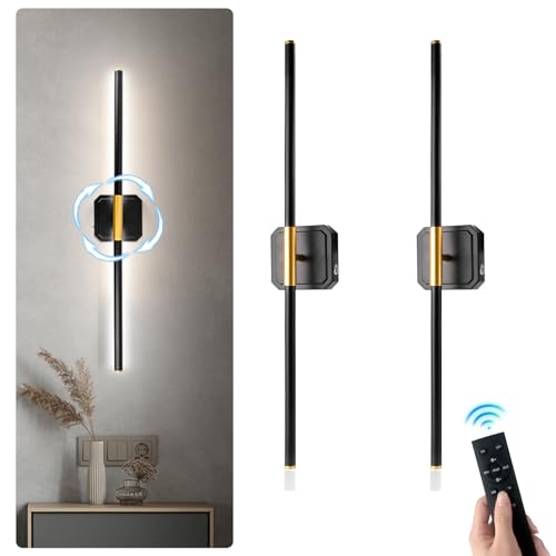 Starstrips 29.5″ Battery Operated Wall Sconce Set of 2 with Remote Control, 10,000mAh Rechargeable Wall Light, Removable, 360°Rotation, Adjustable Color Temperature Lighting for Hallway, Living Room