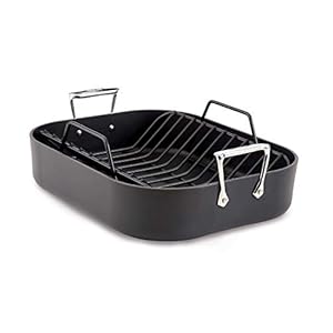 All-Clad HA1 Hard Anodized Nonstick Roaster and Nonstick Rack 13×16 Inch Oven Broiler Safe 500F Roaster Pan, Pots and Pans, Cookware Black