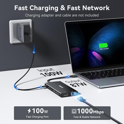 Image of USB C Laptop Docking Station 3 Monitors 4K HDMI+8K DP for Dell HP | USB C Hub Docking Station Dual Monition 15 IN 1 USB C Dongle Multiport Adapter with 100W PD 6 USB A /C Ports Button for Laptop