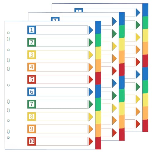 Thboxes Register für Ordner A4, 3er Set 10-Teilige Ordner Trennblätter Bunte PP Register A4 für Ringordner Hebelordner Aktenordner Büro Schule
