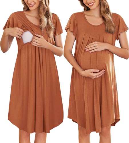 Image of Ekouaer Nursing Nightgown Labor and Delivery Gown Hospital Breastfeeding Dress for Women Short Sleeve Maternity Sleepwear
