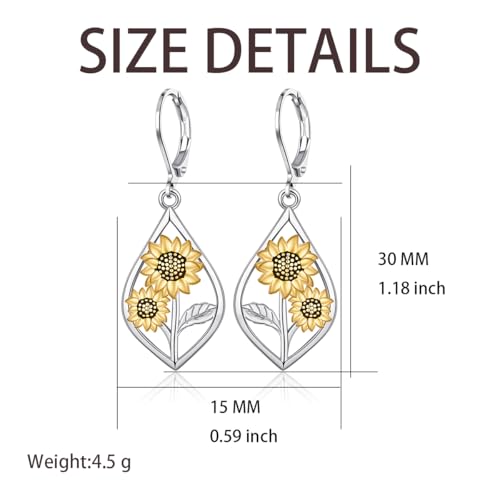 Golden Sunflower/Abalone Shell Sunflower Earrings Dangle Drop Leverback Earrings for Women2