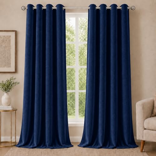 Image of Velvet Curtains | Heavy Soft Premium Velvet Drapes for Bedroom and Living Room | Semi Light Blocking, Thermal Insulated and Noise Reducing Door Panels | 7 Feet, Set of 2 (Navy Blue)