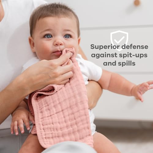 Image of Comfy Cubs Muslin Burp Cloths 20 inch x 10 inch, Pack of 10 - Large, 6-Layer, Ultra Absorbent 100% Cotton for Baby Drool and Messes - Soft, Safe & Gentle Baby Burp Cloths for Boys & Girls - Bold Blush