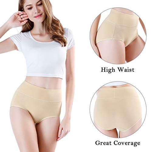 Wirarpa Women's Cotton Underwear Panties High Waisted Full Briefs 4 Pack Ladies No Muffin Top Underpants Beige Size 6, Medium #TOP1