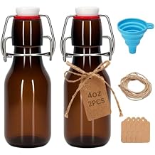 2Pcs 4 oz Amber round Mini Swing Top Glass Bottles with Stoppers Small Flip Top Bottles with Airtight Lids for Crafts Decoration Wedding Themed Party Favors 2