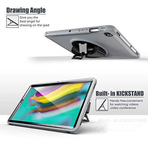 Coque antichoc Samsung Galaxy Tab S5e 2019 grise avec dragonne et support 360 - 3