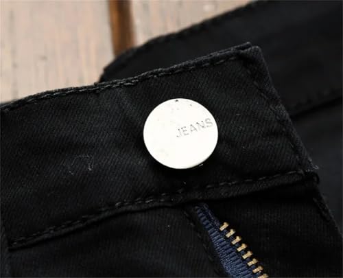 Men's Leather Knee Zip Jeans (No Belt) Stretch Slim Straight Motorcycle Denim Trousers2