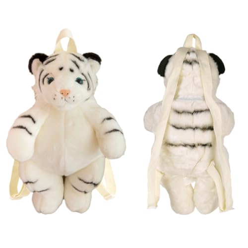 Image of Women Animal Teddy Bear Plush Backpack with Adjustable Straps (White Tiger)