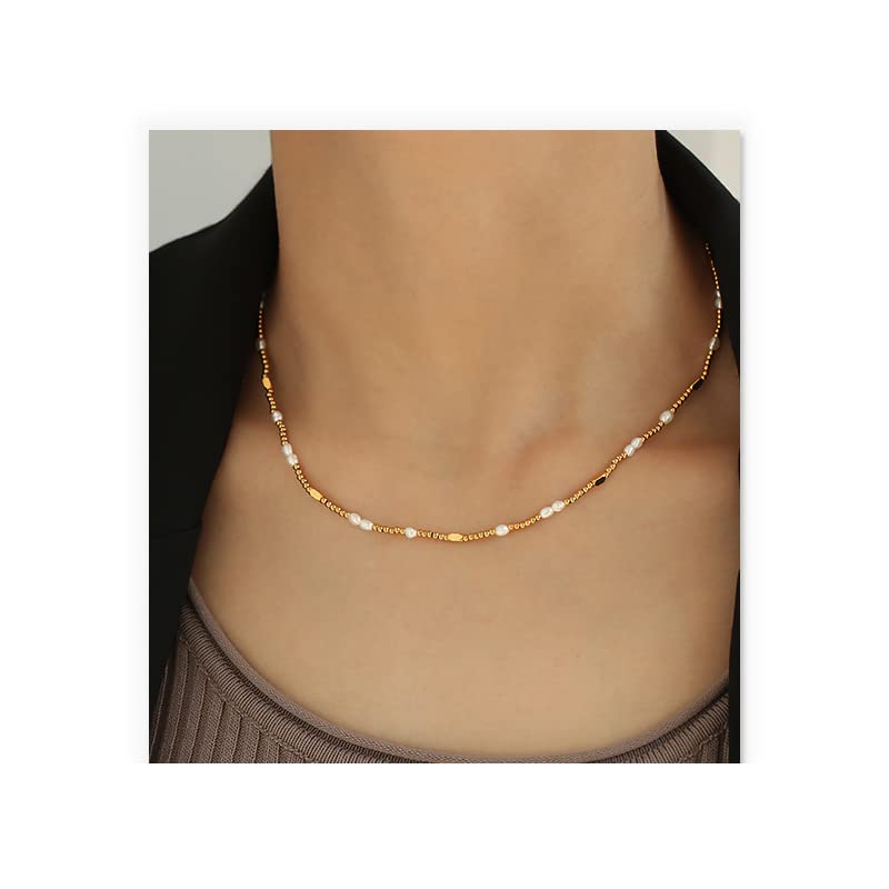 14K Gold Chain Pearl Necklace for Women,Dainty Gold Freshwater Cultured Pearl Choker Necklace,Jewelry Gifts for Her, Wife, Mom, Girlfriend3