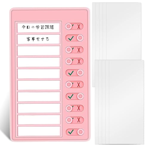 DELUXEFOX 忘れ物チェッカー チェックリスト TO DO リスト 持ち物チェッカー やることリスト 日常生活計画 雑用チャート メモ帳 忘れ物防止 チェッカー 子供 習慣 確認 片付け 項目 メモ 仕事 子供用 ブランクカード10枚付き (ピンク)