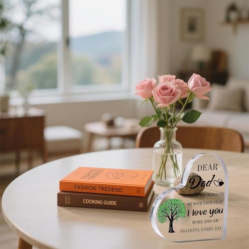 Image of Gift for Dad from Daughter Son Wife Acrylic Heart Plaque Paperweights, Ideas for Birthday, Christmas or Father's Day