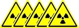 Lot de 5 autocollants de sécurité ISO - Symbole international de danger Radioactif - 50 mm x 50 mm