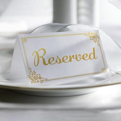 Lesnala 120Pcs Gold Foil Reserved Table Signs Double Sided Para Mesa Tent Card for Wedding Event Reception Seats and Places Accessories