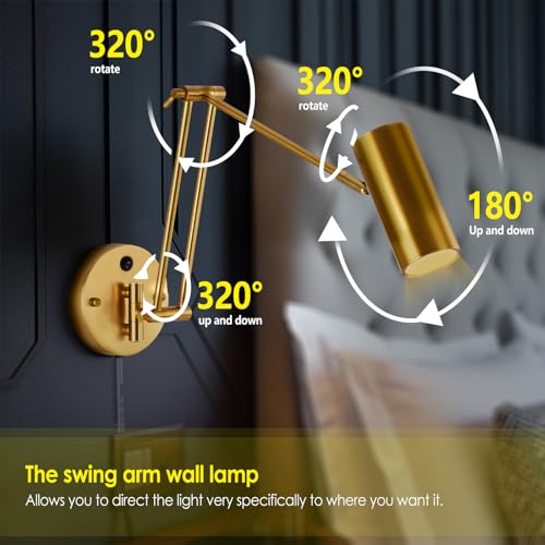 Image of Swing Arm Wall Lamps, Plug in Wall Sconces with 1.8m Power Cord, Wall Sconces Wall Mounted Lights with Remote Control for Reading, Sewing, Carving and Painting