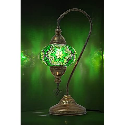 mozaist Turkish Lamp, Swan Neck Mosaic Table Lamp, Moroccan Decorative Glass Antique Bohemian Vintage Lamp Shade, Tiffany Desk Bedside Stained Glass Lamp with US Plug and E12 Socket Cover