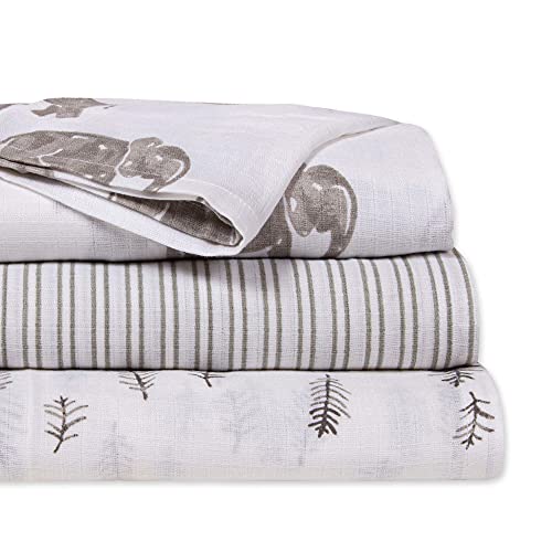 Image of Burt's Bees Baby Swaddles, Muslin Cotton Baby Blankets, Multipurpose Lightweight & Breathable 100% Organic Cotton, Neutral Elephants, 3 Count