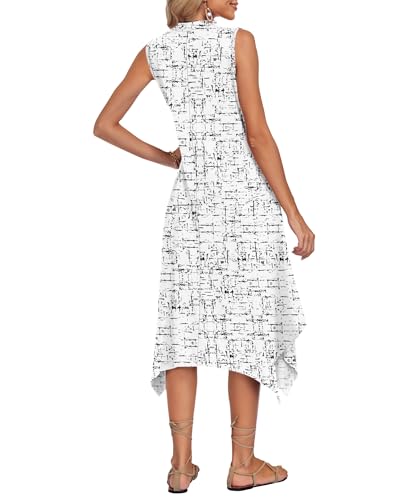 Image of AUSELILY Summer Dresses for Women 2026 Casual Sleeveless Sundress Asymmetrical Hem Tank Midi Dress with Pockets