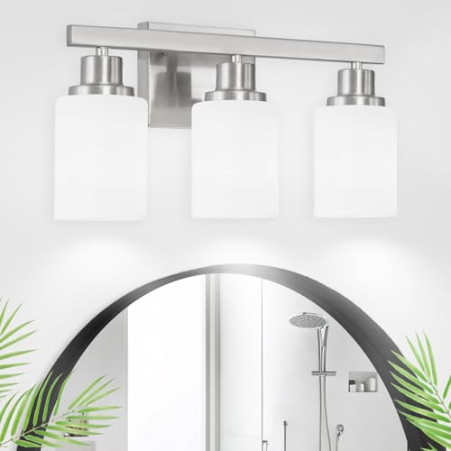 Image of 3-Light Bathroom Light Fixtures Brushed Nickel Vanity Light 17in