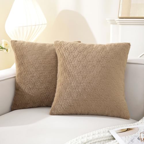 Ystyle Juego de 2 Funda Cojine 60x60 Chenilla Súper Suave, Funda de Cojín Decorativas con Cremallera Oculta Y Motivo De Rombo, Funda de Almohada para Sofá Dormitorio, Camello