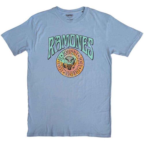 Ramones T Shirt Crest Psych Band Logo Official Unisex Light Blue L