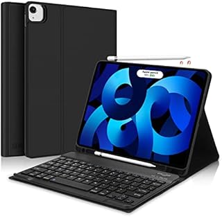 Keyboard Case for iPad Air 5th 2022/4th Generation 10.9", BORIYUAN PU Leather Auto Wake/Sleep Smart Cover with BT Detachable Keyboard,Compatible with iPad Pro 11'' 2021/2020/2018 -Black