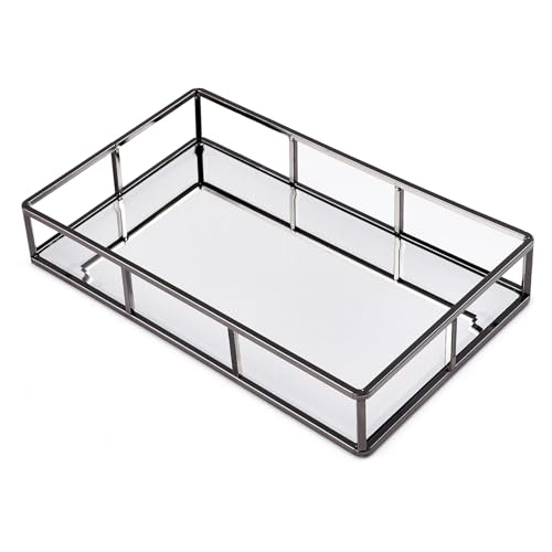PuTwo Bandeja con Espejo, Rectangular para Baño, Mesa, Perfume - Bandejas Negro