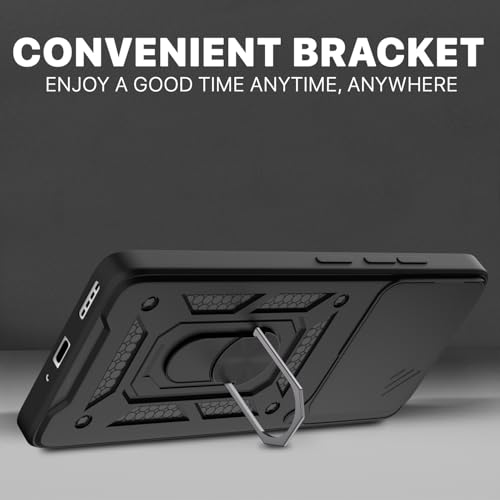 Image of Pikkme Back Cover for Infinix GT 20 Pro 5G | 360 Protection Case | Sliding Camera Shield Cover & Ring Holder Stand D10 Tough Armor Bumper Case (Black)