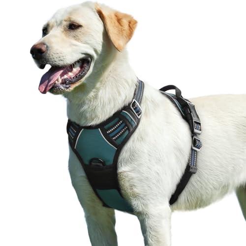 Eagloo Hundegeschirr Grosse Hunde, Anti Zug Hundegeschirr mit Reflexstreifen und Kontrolle, Verstellbar und Einstellbar Geschirr Hund Groß, Brustgeschirr für Labrador, Dunkelgrün, L