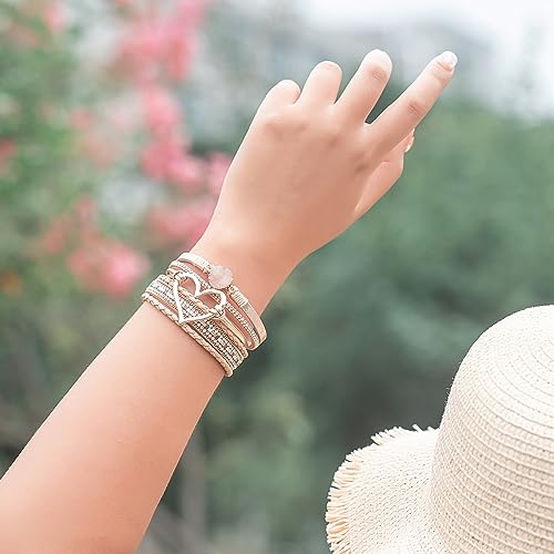 FANCY SHINY Heart Leather Wrap Bracelets Stackable Boho Cuff Bangles Trendy Resin Stone Rhinestone Bracelets with Magnetic Clasp for Women Mother Gift Jewelry - Image 3