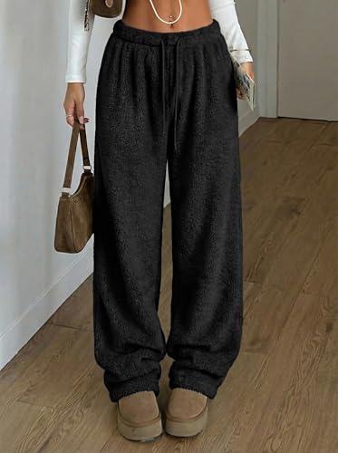 Image of ZAFUL Women's Fuzzy Plush Pajama Pants Wide Leg Pj Bottoms Lounge Pants