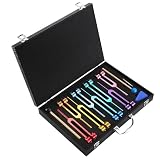 Solfeggio Set di 8 diapason in alluminio (126,22 ~ 270,20 hz), set di diapason in alluminio con ponderato, 2 martelli, panno per la pulizia e la scatola di conservazione, per scopi terapeutici