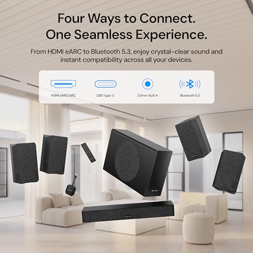 Image of Valerion AWOL ThunderBeat 5.1.2 Wireless Dolby Atmos Home Theater System, 840W Power with Dedicated Center Channel, Subwoofer & Surround Speakers, <30ms Low Latency, for Projectors